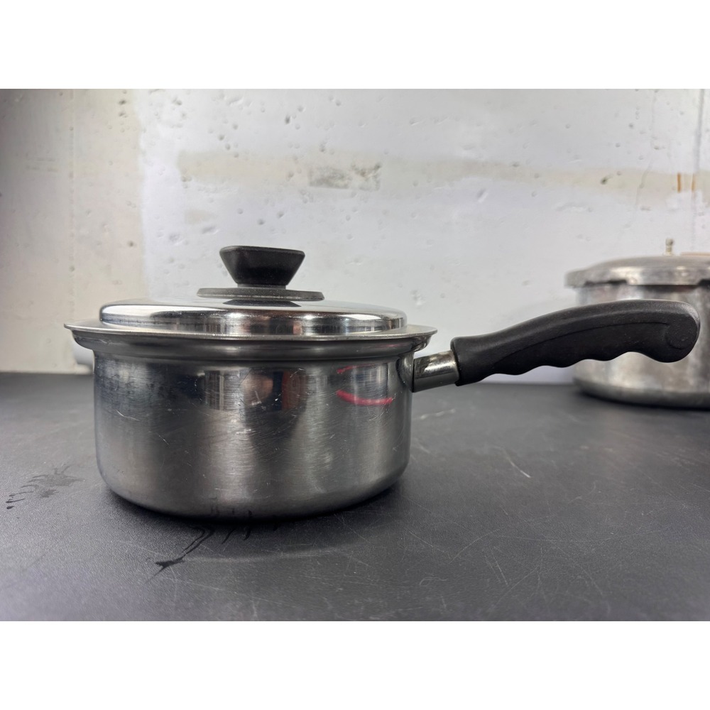 Vintage Vita Craft Nicromian Steel Saucepan with Lid 1.5 Quart Pot Black Handle